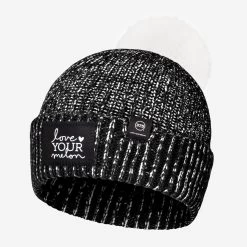 Black And White Speckled 37.5 Lightweight Pom Beanie