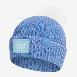Soft Blue And White Speckled Lightweight 37.5 Pom Beanie