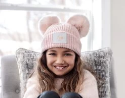 Blush Minnie Mouse Rose Gold Foil Kids Lightweight Double Pom Beanie (White Patch) -Love Your Melon 6N2A5972