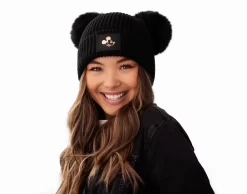 Black Mickey Mouse Gold Foil Lightweight Double Pom Beanie -Love Your Melon 9Y3A6805