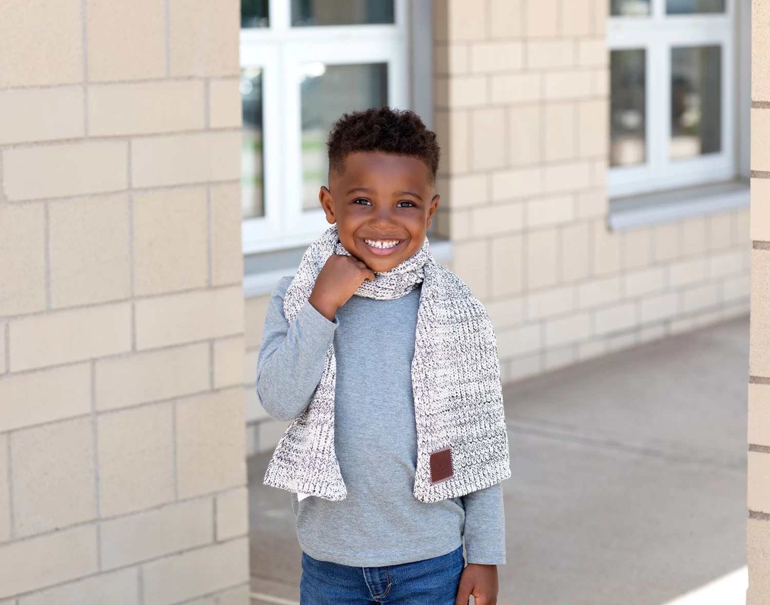 Kids Black Speckled Flat Knit Scarf 2 Kids Black Speckled Flat Knit Scarf - Image 2