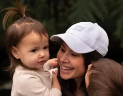 Baby Blue And White Speckled “Mom” Hero Cap -Love Your Melon Blue Mothers Day Cap Cropped