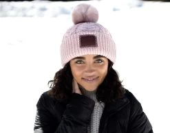 Blush Cable Knit Pom Beanie -Love Your Melon Blush Cable Knit Pom Beanie Model Crop