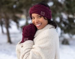 Burgundy Cable Knit Mittens -Love Your Melon Burgundy Cable Knit Criss Cross Headband 2 Model Crop 7be1da02 348e 4476 816a 2a65bd23c28d