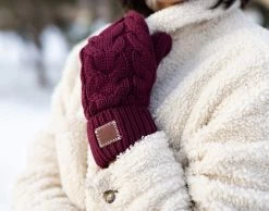 Burgundy Cable Knit Mittens -Love Your Melon Burgundy Cable Knit Mittens Model Crop