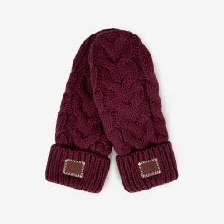 Burgundy Cable Knit Mittens