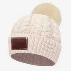 Love Your Melon 5 White Speckled Cable Knit Pom Beanie