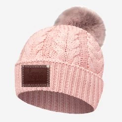 Blush Cable Knit Pom Beanie