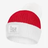 Red And White Silver Foil Pom Beanie