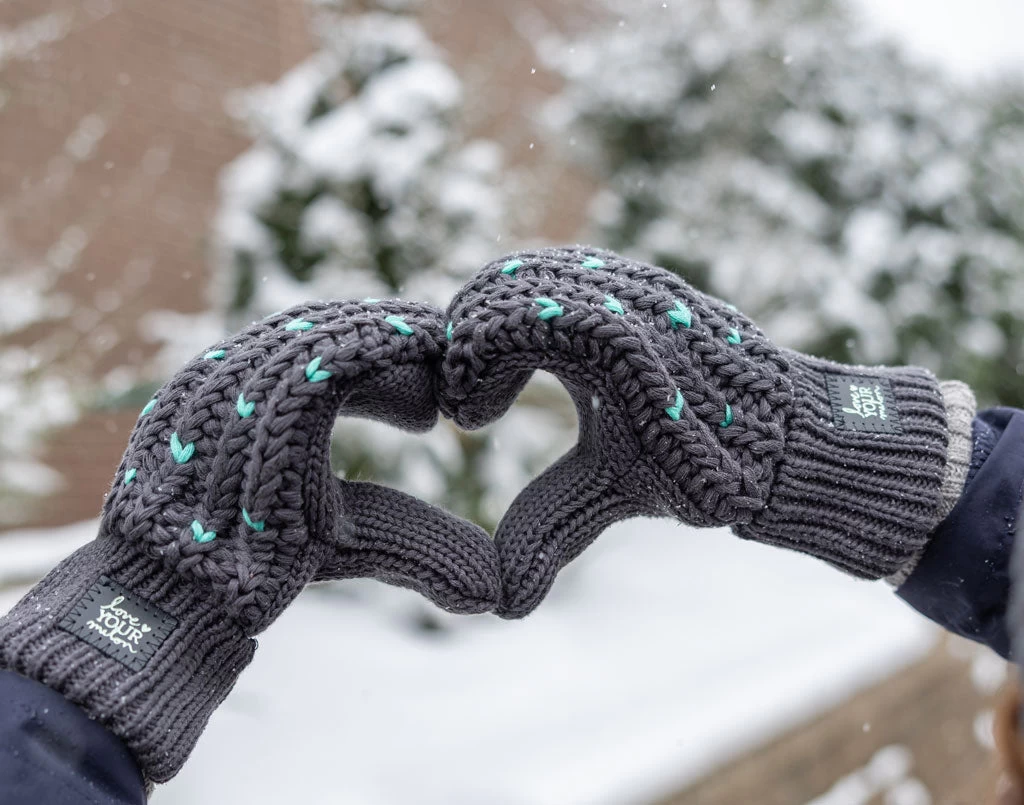 Light Charcoal And Light Blue Fair Isle Hearts Mittens 2 Light Charcoal And Light Blue Fair Isle Hearts Mittens - Image 2
