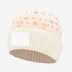 Natural, Salmon, And White Fair Isle Cuffed Beanie