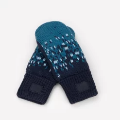 Navy, Teal, And Light Blue Fair Isle Mittens
