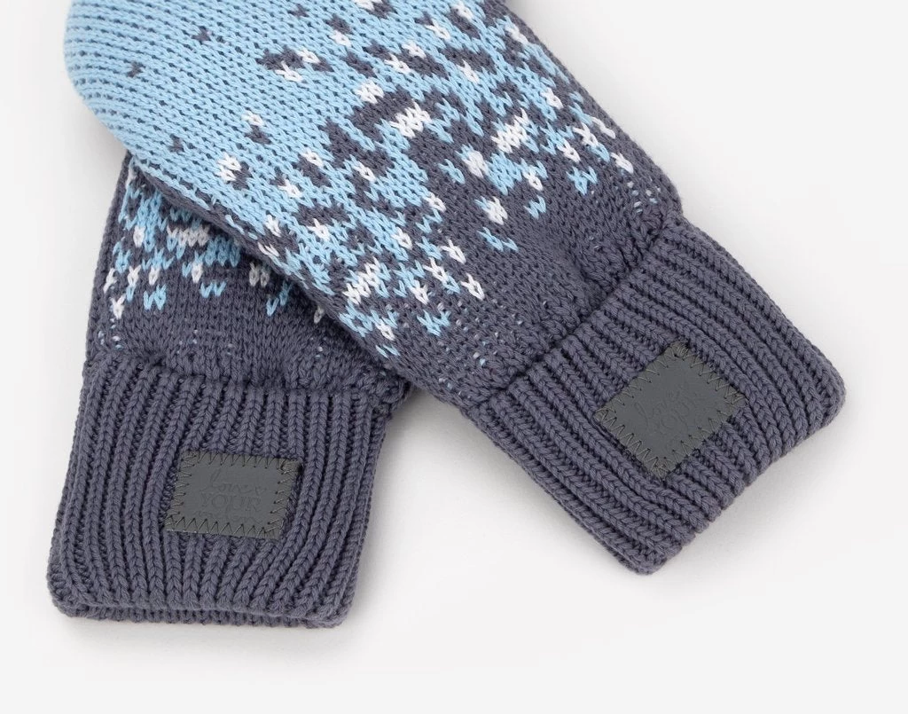 Light Charcoal, Light Blue, And White Fair Isle Mittens 2 Light Charcoal, Light Blue, And White Fair Isle Mittens - Image 2