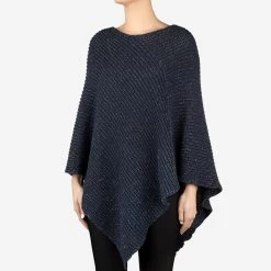 Dark Charcoal Metallic Silver Yarn Knit Shawl