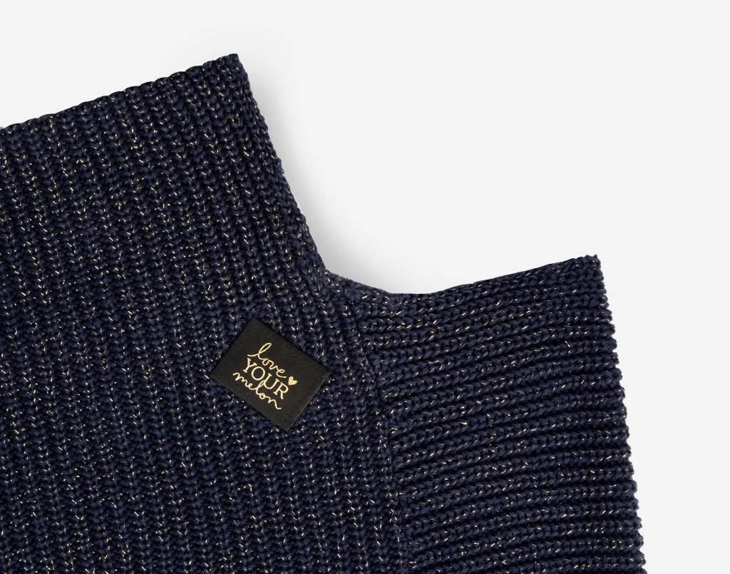 Navy Metallic Gold Yarn Knit Shawl 2 Navy Metallic Gold Yarn Knit Shawl - Image 2