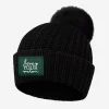Black Pom Beanie (Green Leather White Foil Patch)