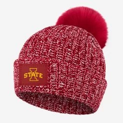 Iowa State Cyclones Crimson And White Speckled Pom Beanie