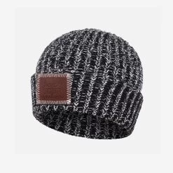 Kids Black And White Speckled Cuffed Beanie