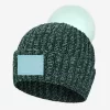 Evergreen Speckled Pom Beanie (Light Blue Leather Patch)