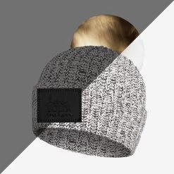 Kids Black Speckled Pom Beanie (White Light Up Pom)