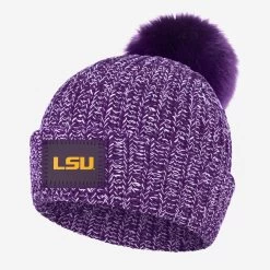 LSU Tigers Purple And White Speckled Speckled Pom Beanie