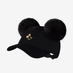 Mickey Mouse Black Gold Foil Hero Cap With Pom Ears