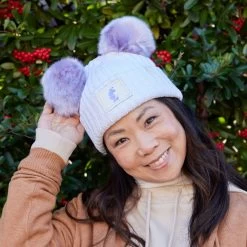 Disney's Minnie Mouse White Double Pom Beanie -Love Your Melon LYM.Disney.Valentines.eCom .Purple.PDP .3