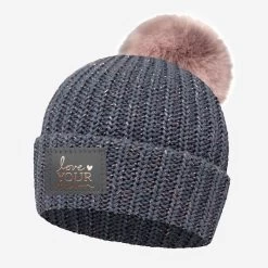 Light Charcoal And Rose Gold Metallic Speckled Pom Beanie