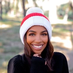 Red And White Santa Pom Beanie -Love Your Melon LYM.Holiday.Metallic.2023.eCom .Adult .Santa .Beanie.PDP .3
