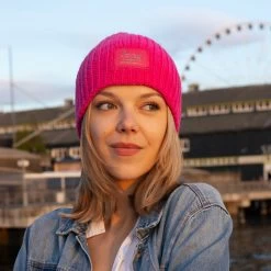 Neon Pink Rose Foil Beanie -Love Your Melon LYM.Monochrome.Rose .Foil .2023.eCom .Neon .Pink .Classic.Beanie.PDP .3