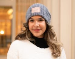 Light Charcoal Glitter Patch Beanie -Love Your Melon Light Charcoal Glitter Patch Beanie 2 Model Crop