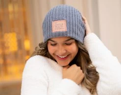 Light Charcoal Glitter Patch Beanie -Love Your Melon Light Charcoal Glitter Patch Beanie Model Crop