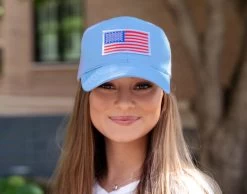 Light Blue American Flag Mesh Cap -Love Your Melon LightBlueCap Web
