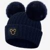 Mickey Mouse Outline Gold Foil Navy Double Pom Beanie