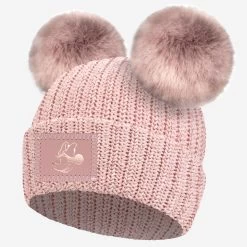 Love Your Melon 10 Minnie Mouse Rose Gold Blush And Metallic Rose Gold Yarn Double Pom Beanie