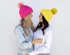 Neon Yellow Monochrome Jelly Patch Pom Beanie -Love Your Melon MC Neon Yellow Monochrome Jelly Patch Pom Beanie 2