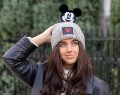 Mickey Mouse Black Speckled Love Pom Beanie -Love Your Melon Mickey Mouse Black Speckled Love Pom Beanie 1 Model Crop