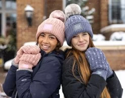 Misty Rose And Natural Fair Isle Hearts Mittens -Love Your Melon Misty Rose and Natural Fair Isle Hearts Mittens 2 Model Crop