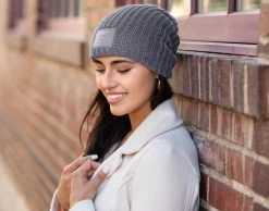 Light Charcoal Monochrome Beanie -Love Your Melon Model Crop Light Charcoal Monochrome Beanie