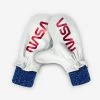 NASA White Leather Mittens With Royal Blue Knit Liner