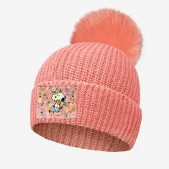 Snoopy And Woodstock Salmon Kids Lightweight Pom Beanie