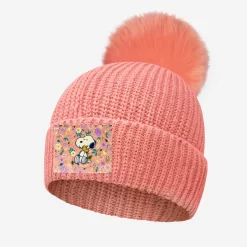 Snoopy And Woodstock Salmon Kids Lightweight Pom Beanie