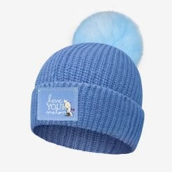 Charlie Brown Loves Snoopy Soft Blue Kids Lightweight Pom Beanie
