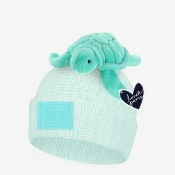Seafoam Pom Beanie With Turtle Love Pom