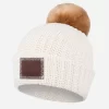 White Speckled Pom Beanie (Natural Pom)