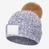 White And Navy Speckled Pom Beanie (White Patch)