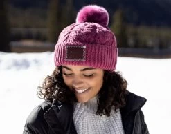 Rose Cable Knit Pom Beanie -Love Your Melon Rose Cable Knit Pom Beanie Model Crop