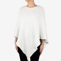 White Metallic Silver Yarn Knit Shawl