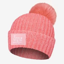 Pink Salmon And White Speckled Pom Beanie