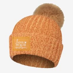Mustard Yellow And Burnt Orange Speckled Pom Beanie